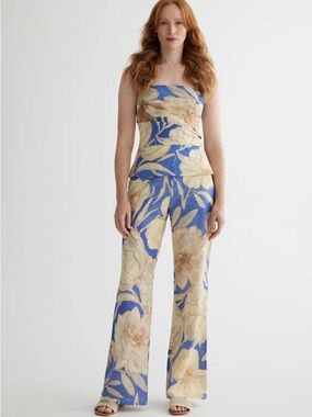 SET: Iris Setlakwe Floral Bustier & Wide Leg Pants - Linen/Cotton - Blue/Peach 8